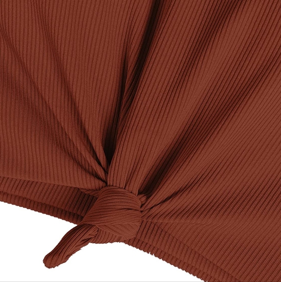 Women's High Waisted Tankini Scoop Neck Knotted Two Pieces Tankini Set Swimsuit - Picture 4 of 11